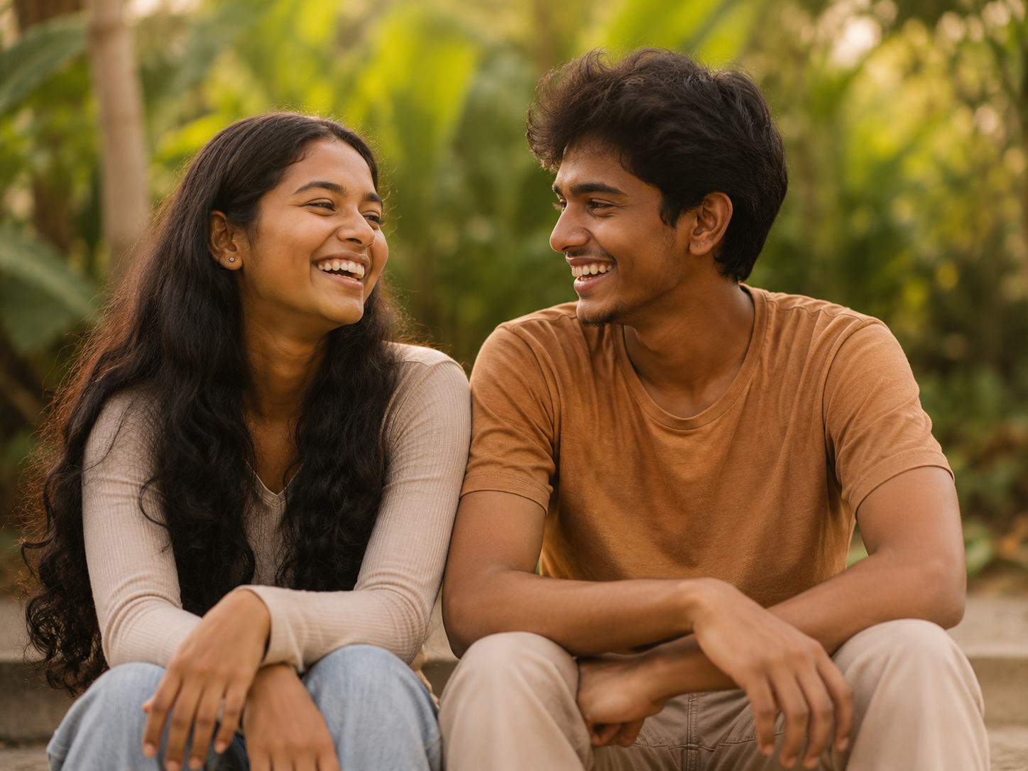 Two friends laughing together